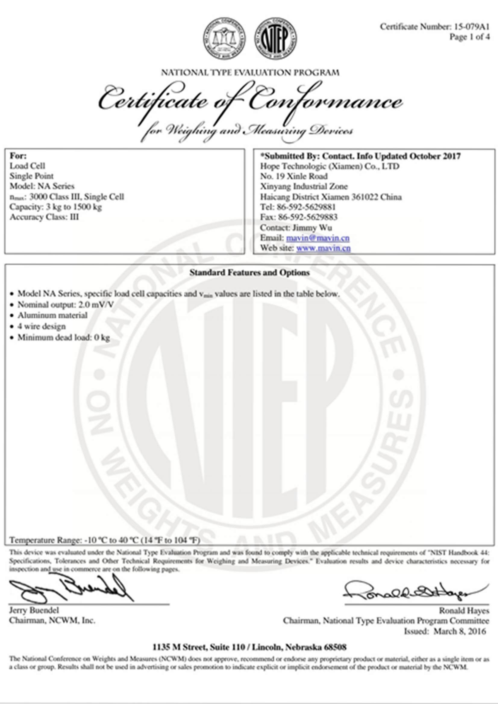 Certificat NTEP